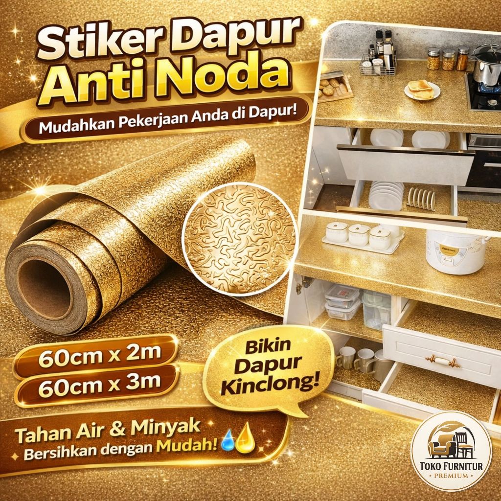 [Ready Stock] Wallpaper Dapur Anti Minyak Aluminium Foil Anti Panas Anti Air Perekat Sendiri Bikin D