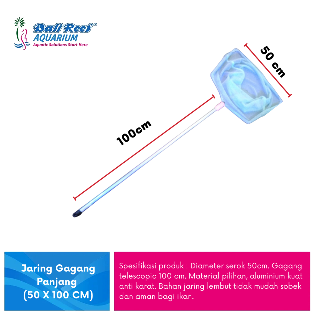 Jaring Ikan Koi Jaring Gagang Panjang Ukuran 100 x 50 Cm