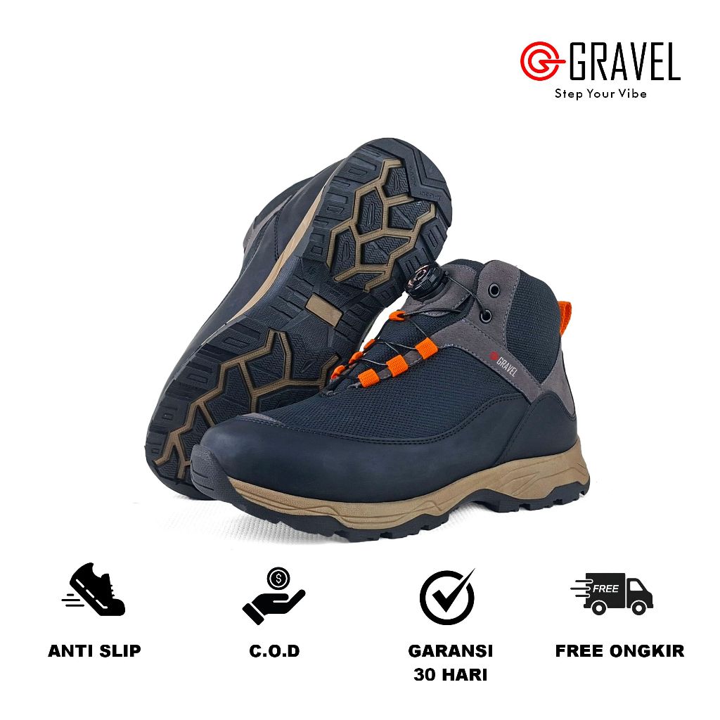 GRAVEL PRIME MIX GREY Sepatu Boots Hiking Pria Original Outdoor Naik Gunung Tali Gesper Putar Anti S