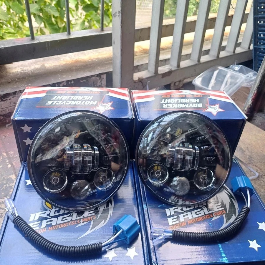 Lampu Depan LED Daymaker 5,75 Inch Bisa Senja Biru dan Putih Fungsi Sein Iron Eagle Original