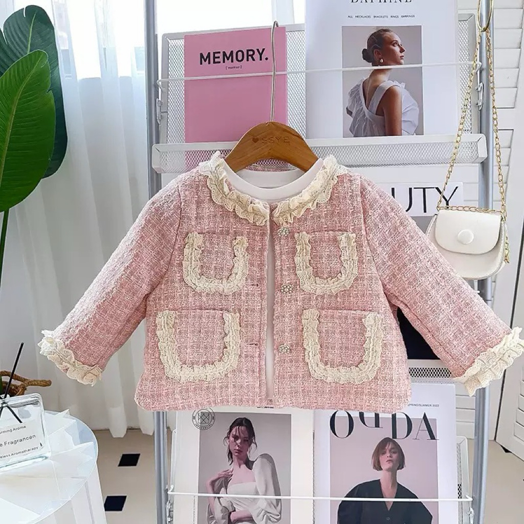 dailykids Atasan Tweed Pink import anak perempuan