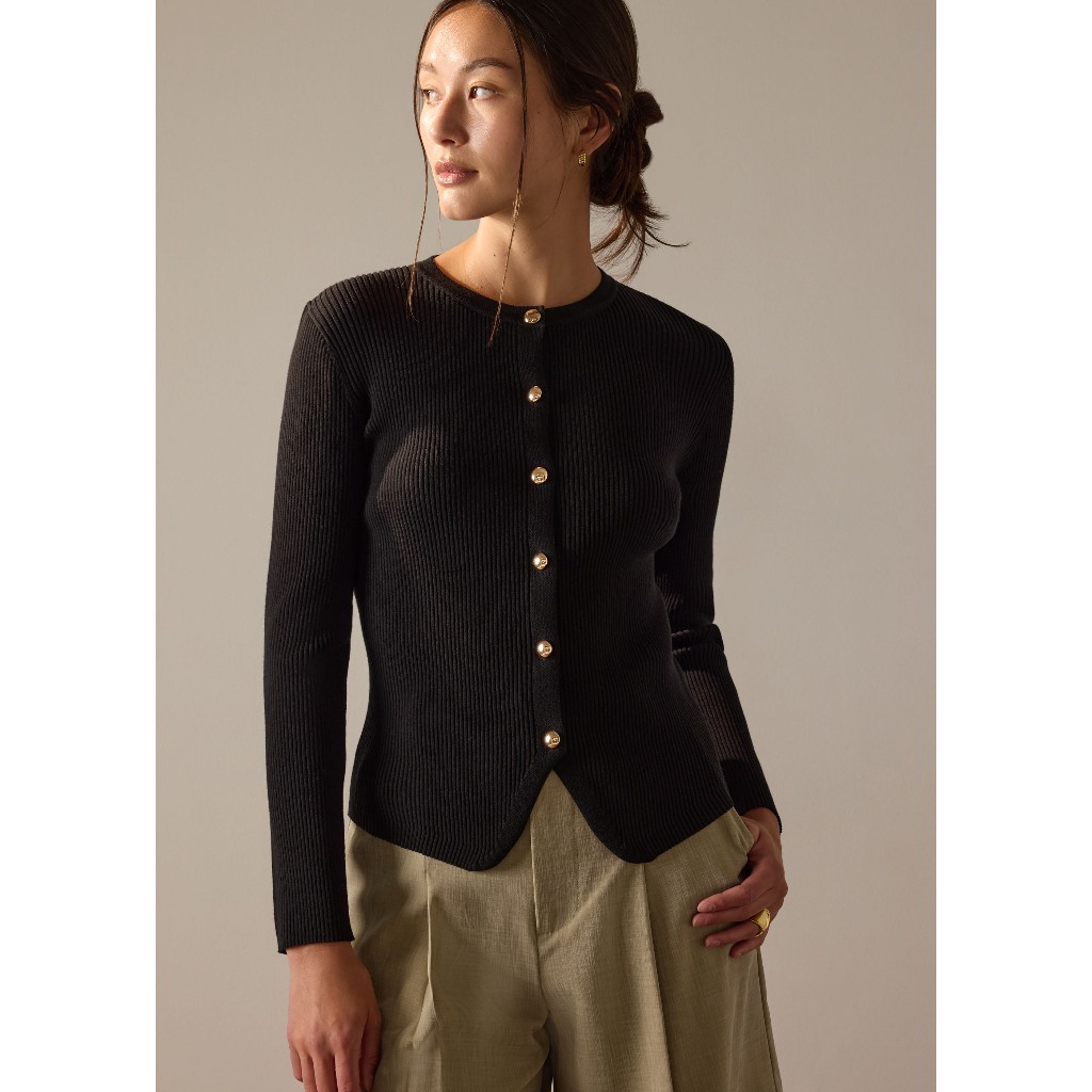 Love Bonito - Cardigan Wanita - Najah Lyocell Knit Round Neck Fitted Cardigan - Black