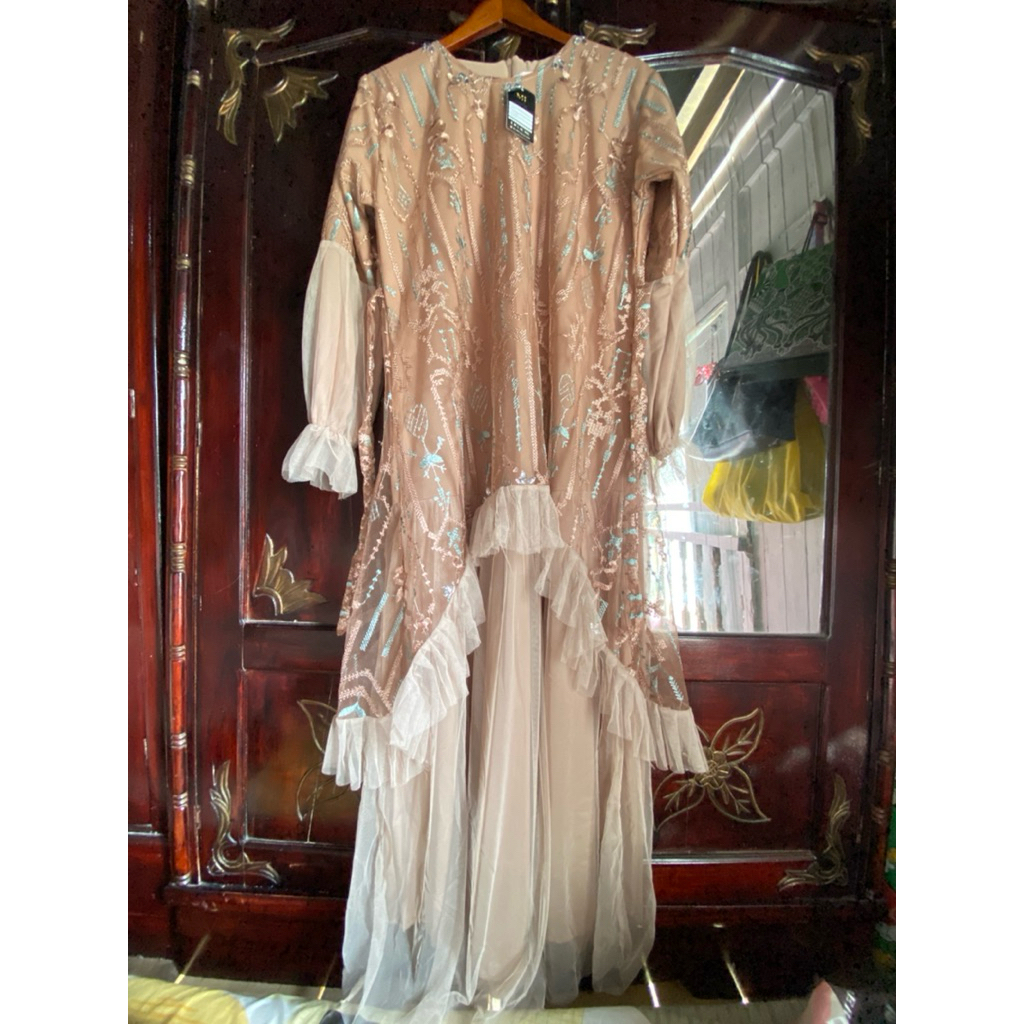 Gamis Brukat Tile moca LD 110 cm