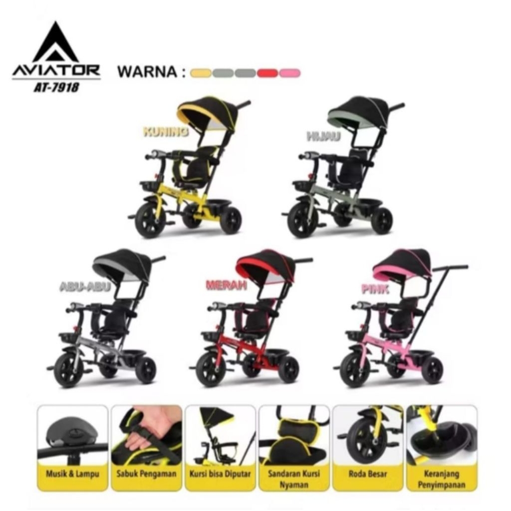 Terbaru Sepeda Roda 3 Anak Aviator AT 7918