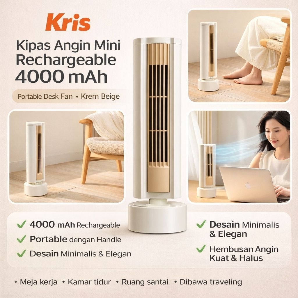 Kipas Tower Fan Capsule Portable Kris Recharge Kipas Darurat