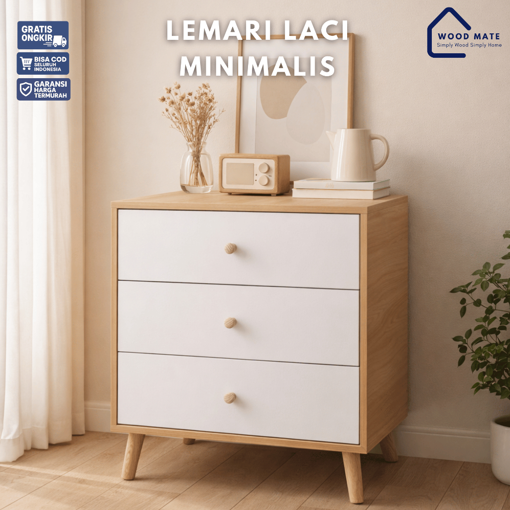 Lemari Laci Minimalis Kaki Kayu Lemari Nakas Samping Tempat Tidur Lemari Laci Susun Kayu Aesthetic L