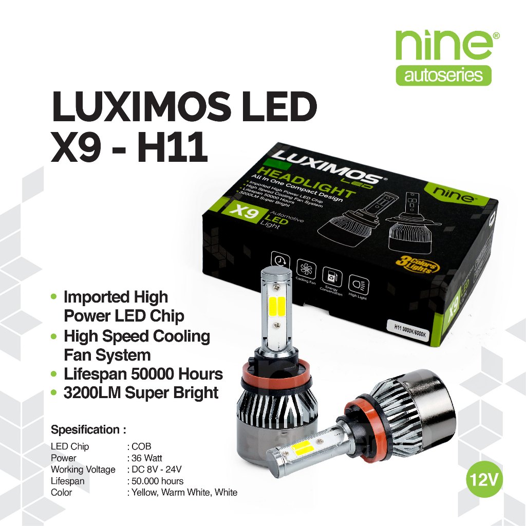 LUXIMOS Foglamp Mobil H11 72W 3 Warna LED HB3 HB4 All Weather Innova Avanza Calya Sigra H16 H8 X9