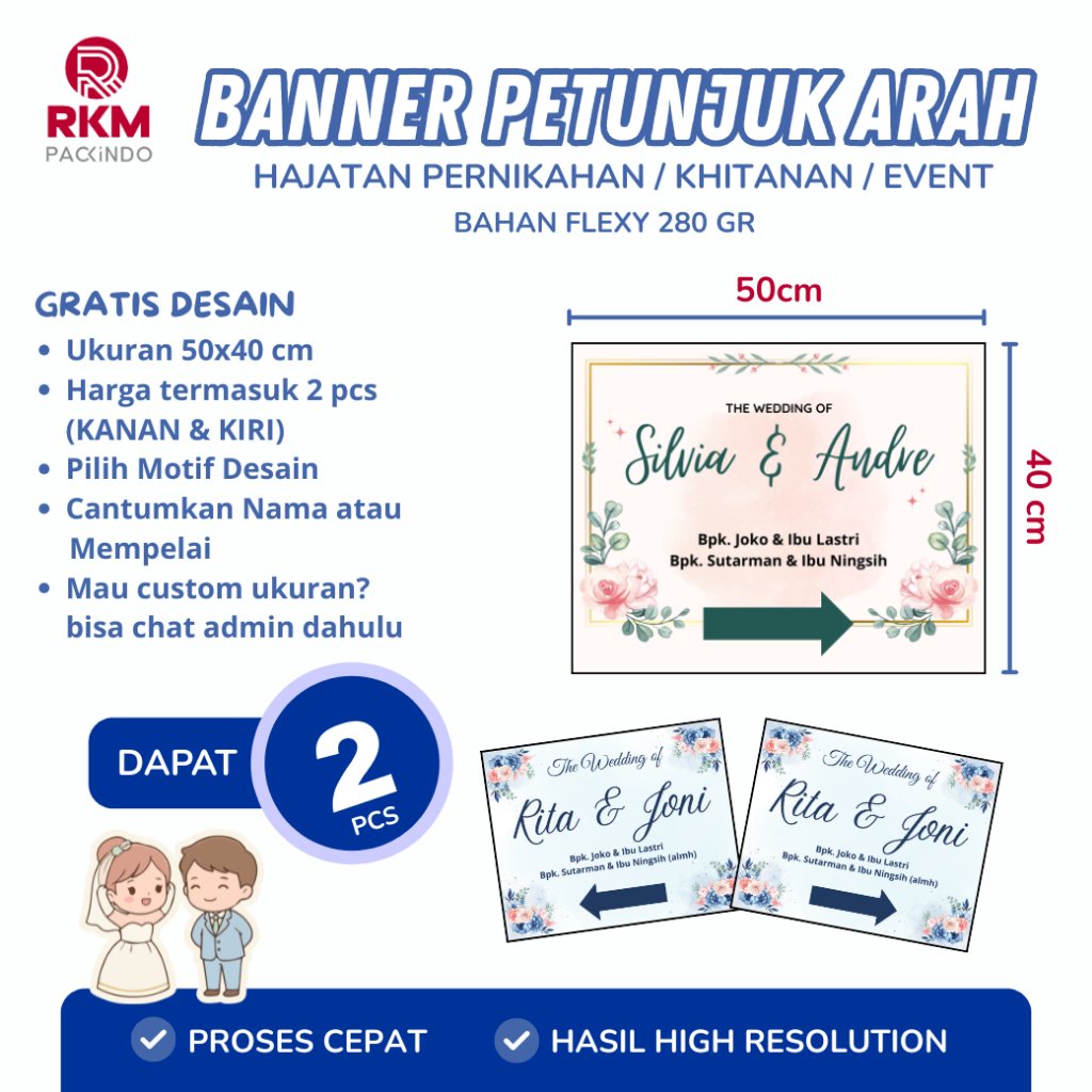 Cetak Banner Petunjuk Arah Hajatan Wedding Khitanan Event Dapat 2 pcs Kanan Kiri - SEHARI JADI