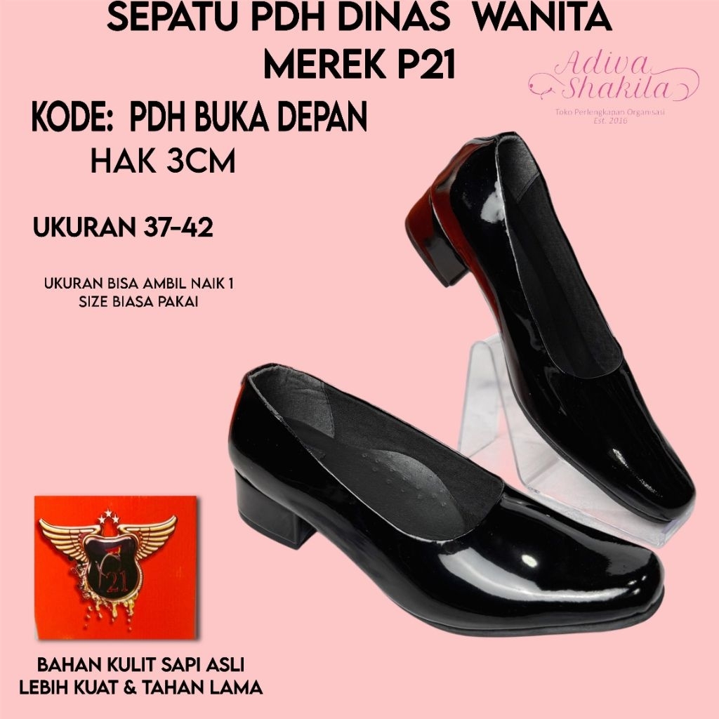 ADIVA - SEPATU PDH DINAS BUKA DEPAN| SPESSO/ DONNA FLAT | WANITA MEREK P21|  KILAP 3 CM| POLWAN/ KOW