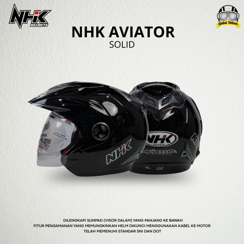 HELM HALF FACE NHK AVIATOR DOUBLE VISOR BLACK Helm