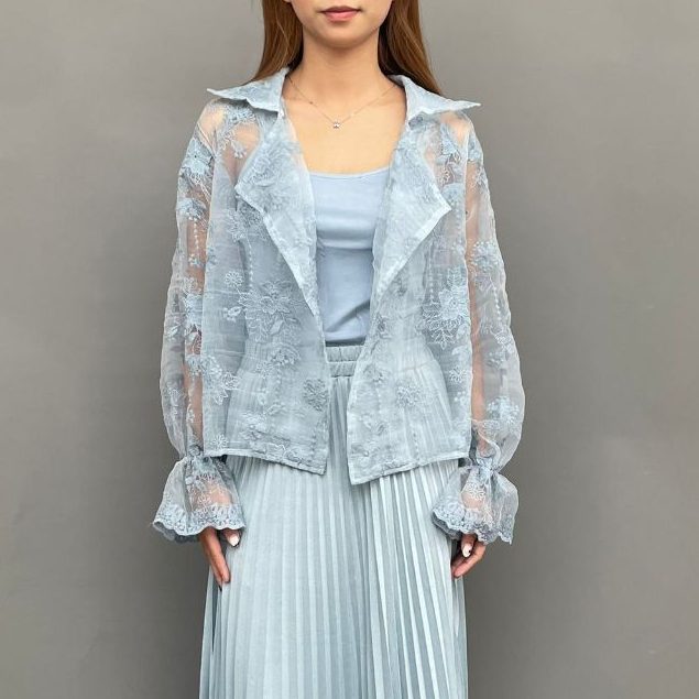 Magnolia Collection Atasan Wanita Lace Blazer Brokat Biru Muda