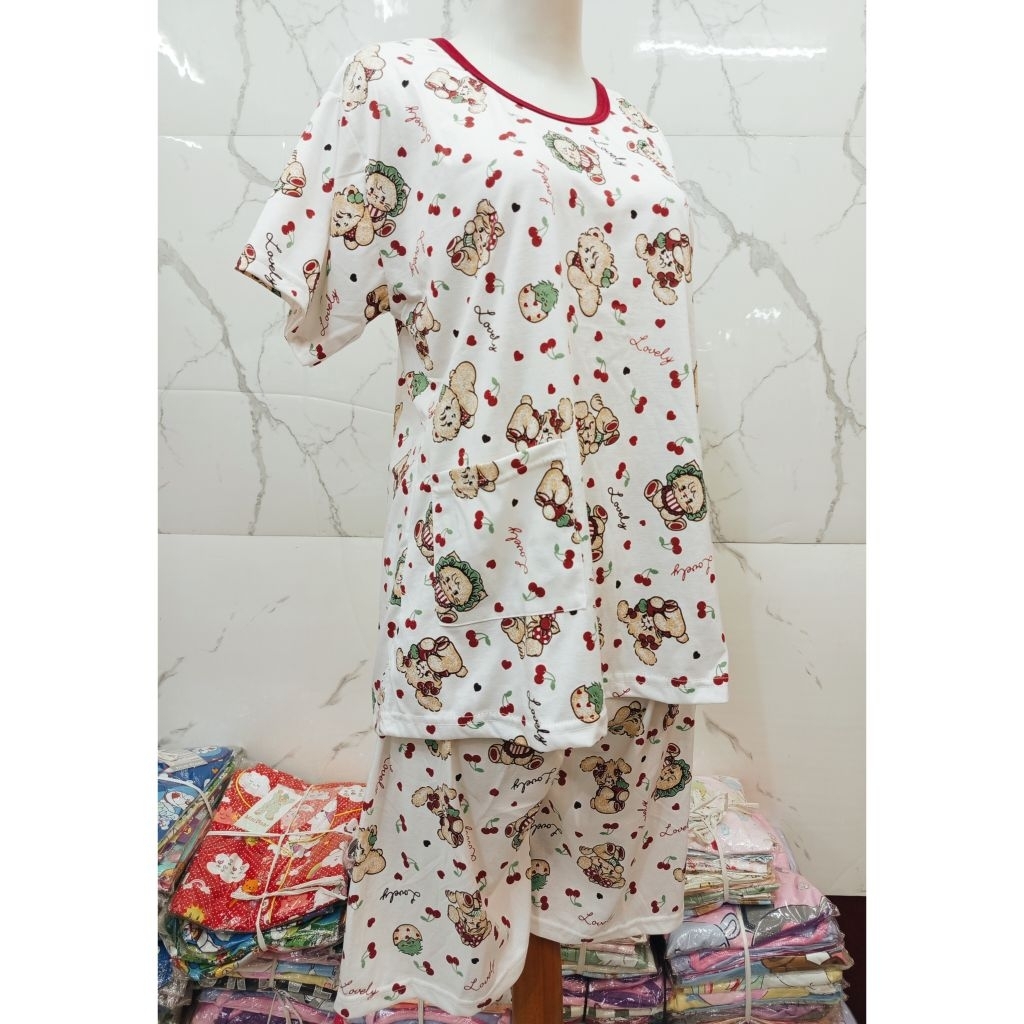 BKH Allsize Setelan Bahan Kaos Babydoll Oblong Celana 3/4 (Selutut) - Tangan Pendek