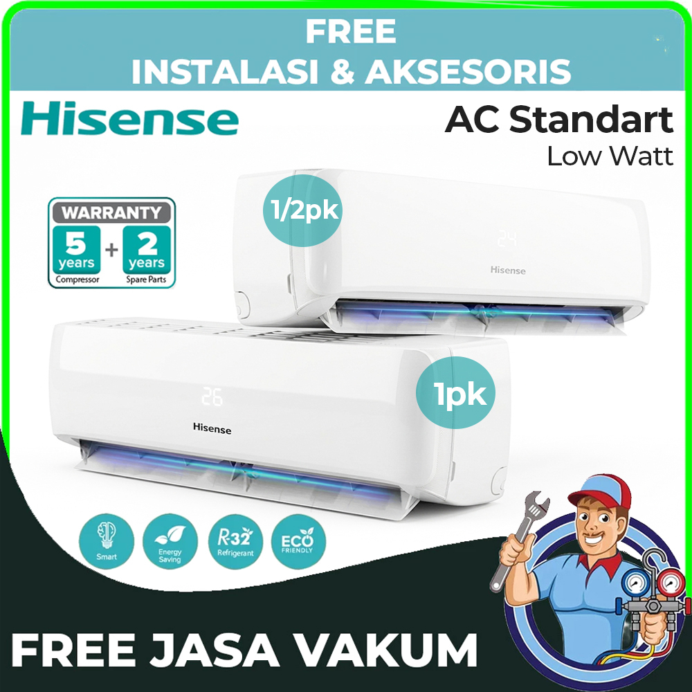 AC HISENSE 1/2 PK/ AC HISENSE 1 PK AN05CDG + PASANG Fast Cooling Self Cleaning