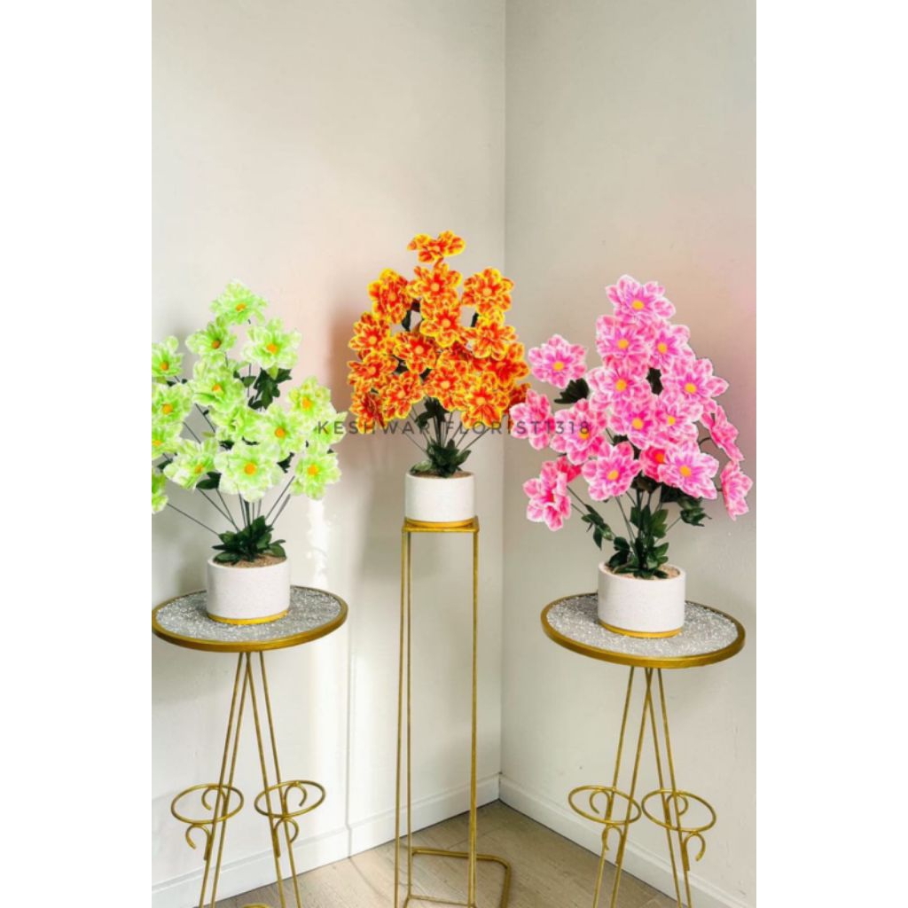 SET BUNGA DAHLIA DENGAN POT MARBEL PUTIH