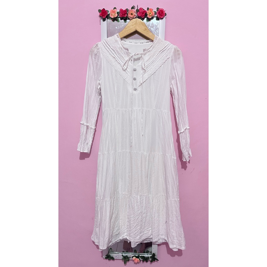 DRESS TUNIK KAWAII BABYDOLL JEPANG KOREANSTYLE BKK VINTAGE PUTIH KATBOL RENDA