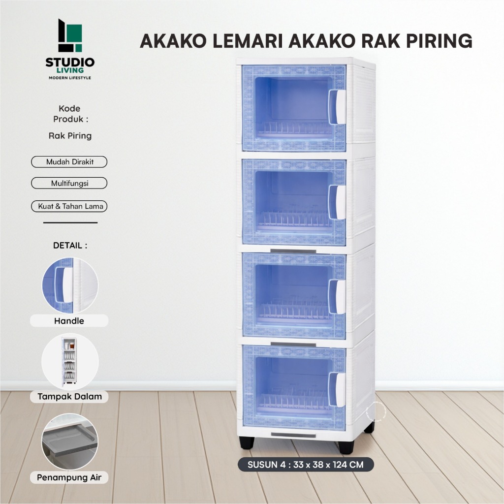 AKAKO - Lemari Akako Rak Piring & Nampan ( PEMBUANGAN AIR ) + Kaca Transparan