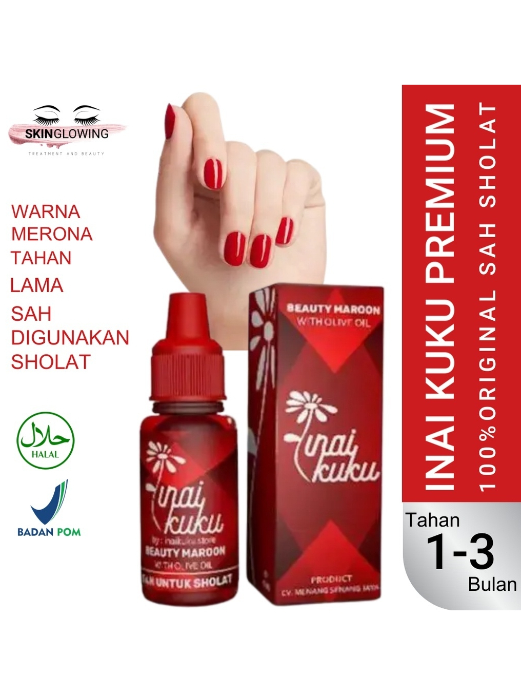 INAIKUKU Inai Kuku Muslimah BPOM Melembapkan Kuku Maroon