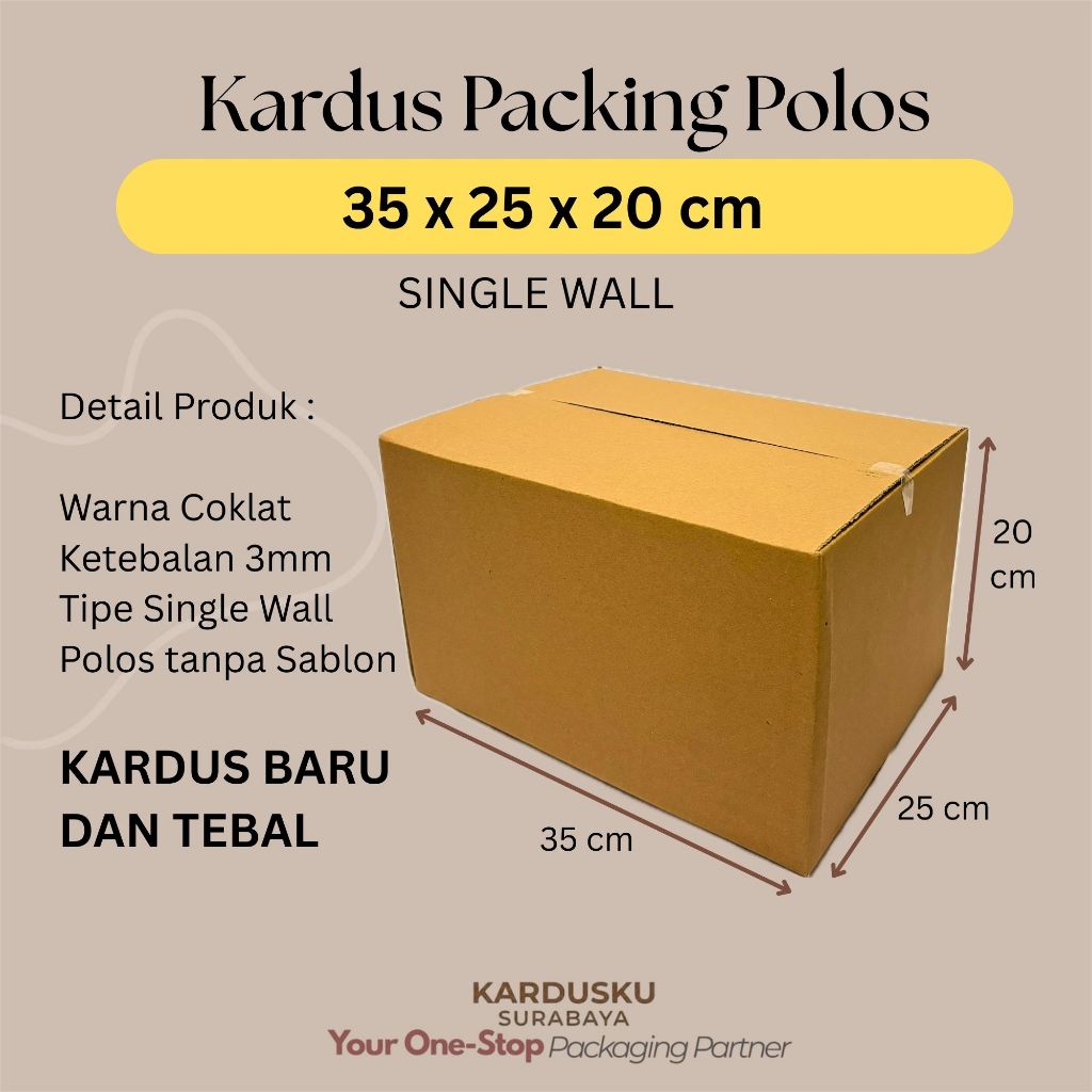 Kardus Box Polos 35x25x20 cm - BFlute Tebal 3 mm, Cocok untuk Karton Packing