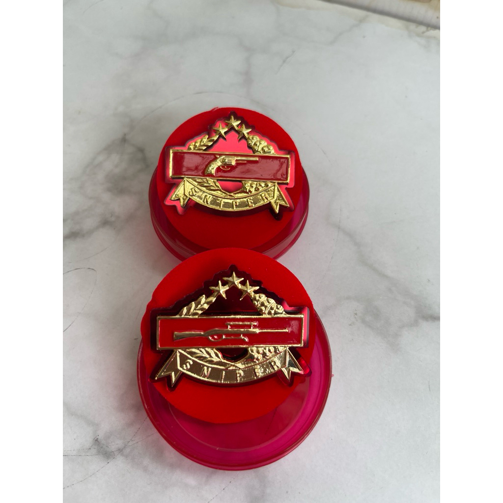 brevet wing sniper polri laras pendek dan pin sniper laras panjang kualitas premium lapis mika merah
