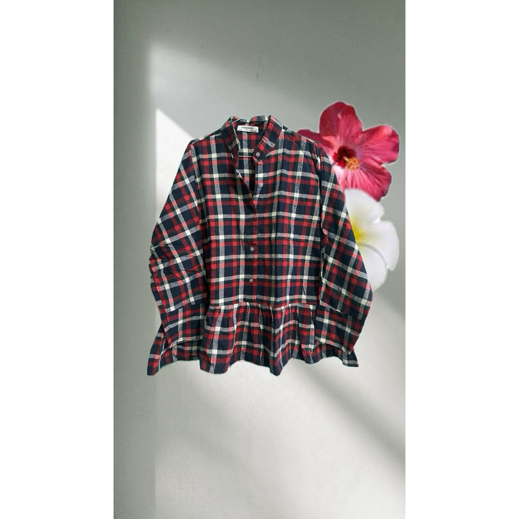 preloved blouse ruffle flannel kotak kotak