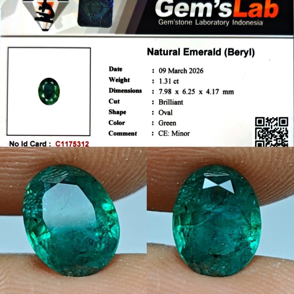 Natural Zamrud Emerald Minor 1.31 ct GLI Material Crystall Warna Ijo Botol Good Luster Siang Malam B
