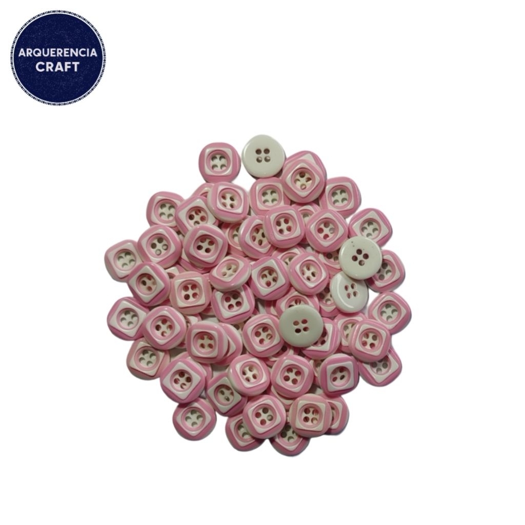 10 Pcs Kancing Hias Plastik Pink Motif Kotak Putih