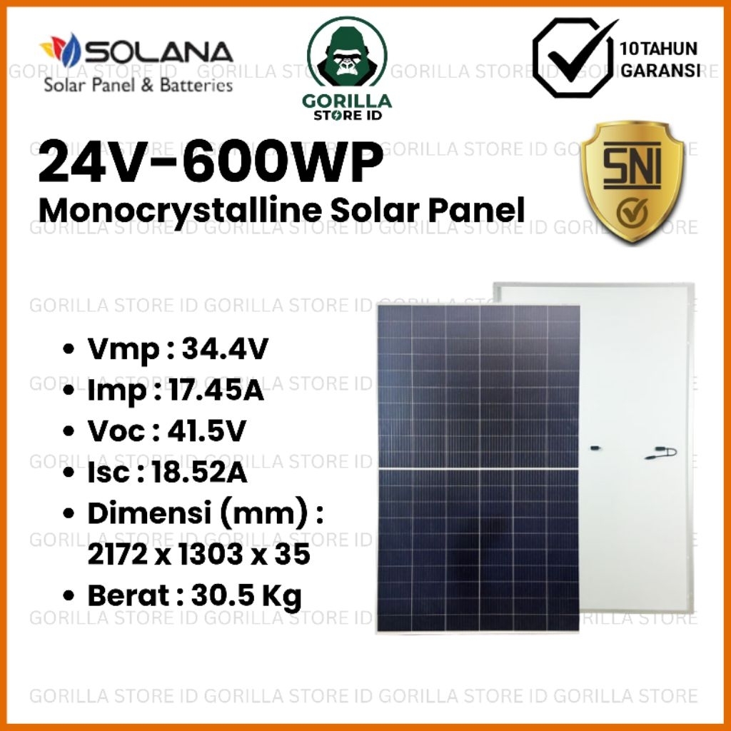 SOLAR PANEL 24V 600WP SOLANA SOLAR CELL MONOCRYSTALLINE