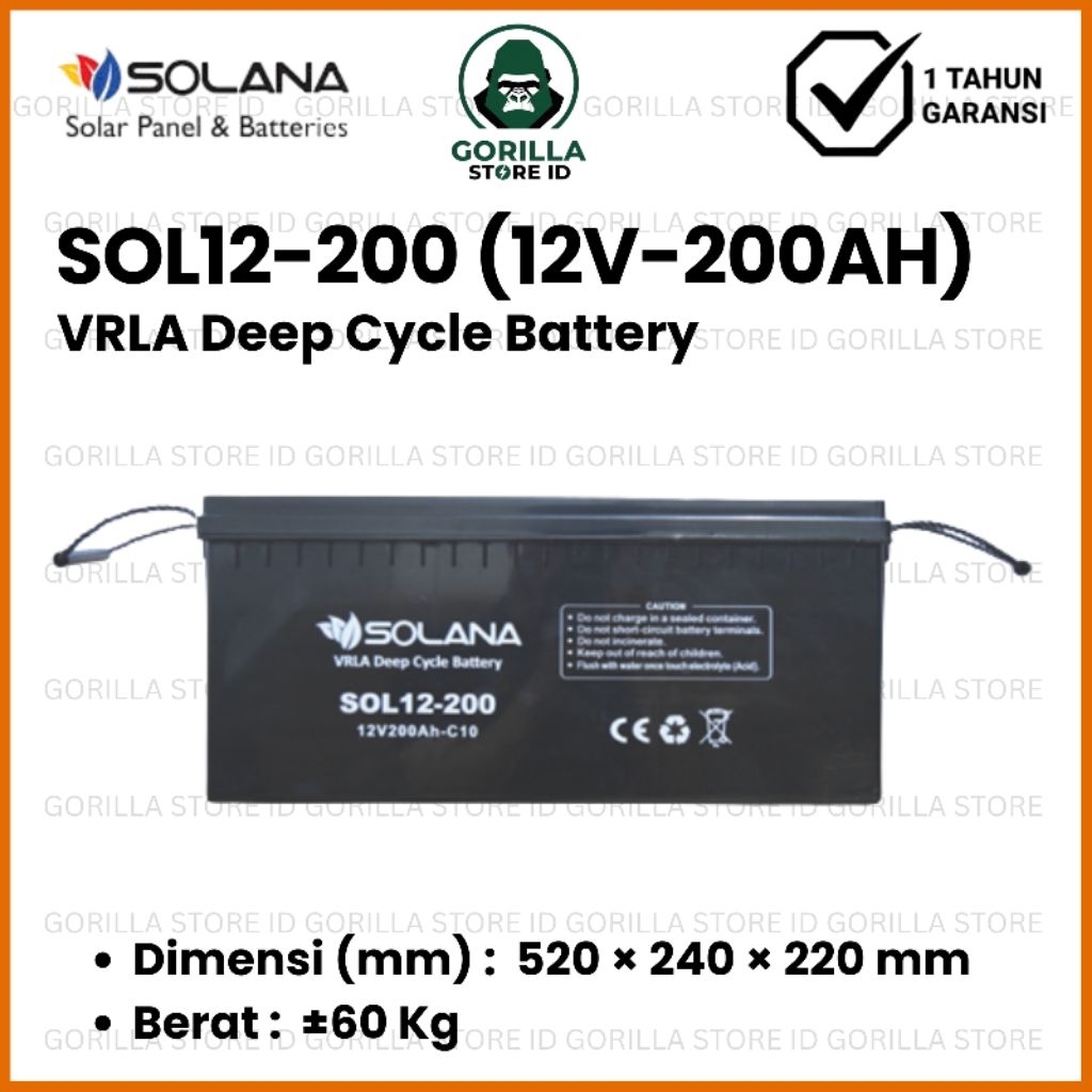 Solana VRLA Deep Cycle Battery 12V 200AH