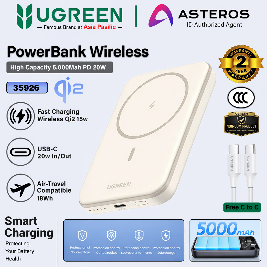UGREEN Powerbank Wireless Magsafe 5000mah -10000mah Qi2 15W Fast Charging For iPhone, Samsung