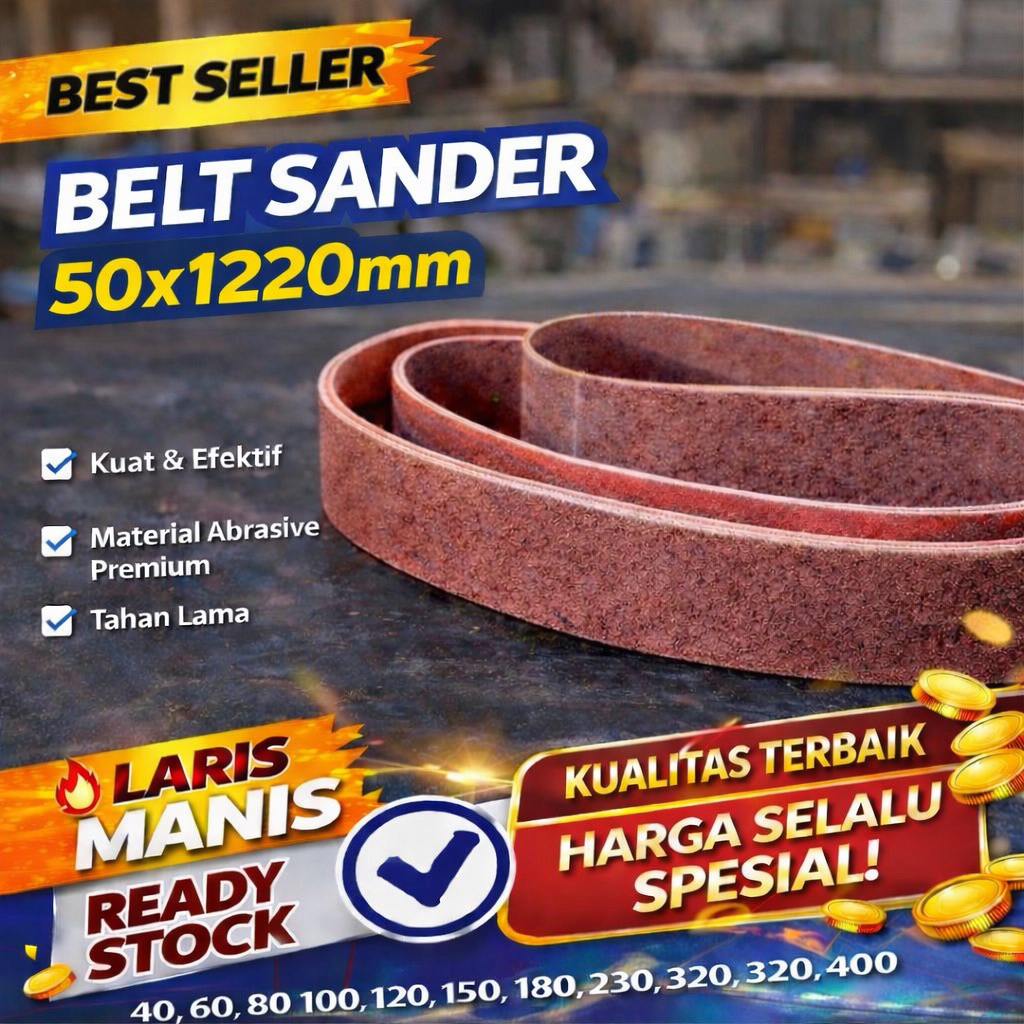 Amplas Belt Sander 50x1220mm Sanding Belt Mesin Amplas Kayu Besi Metal Grit 40 60 80 100 120 150 180