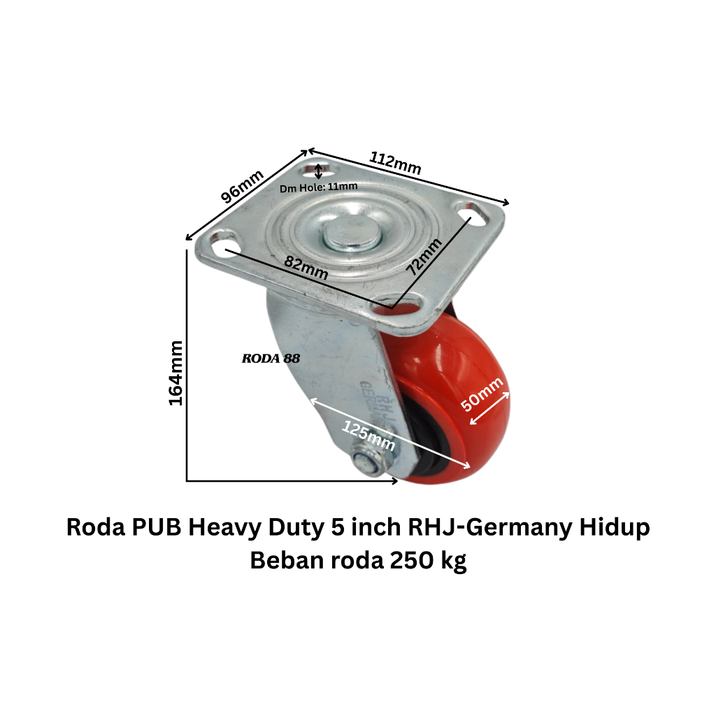 Roda 5 inch PUB RHJ-TW Germany Heavy Duty Hidup, Beban Roda 250kg