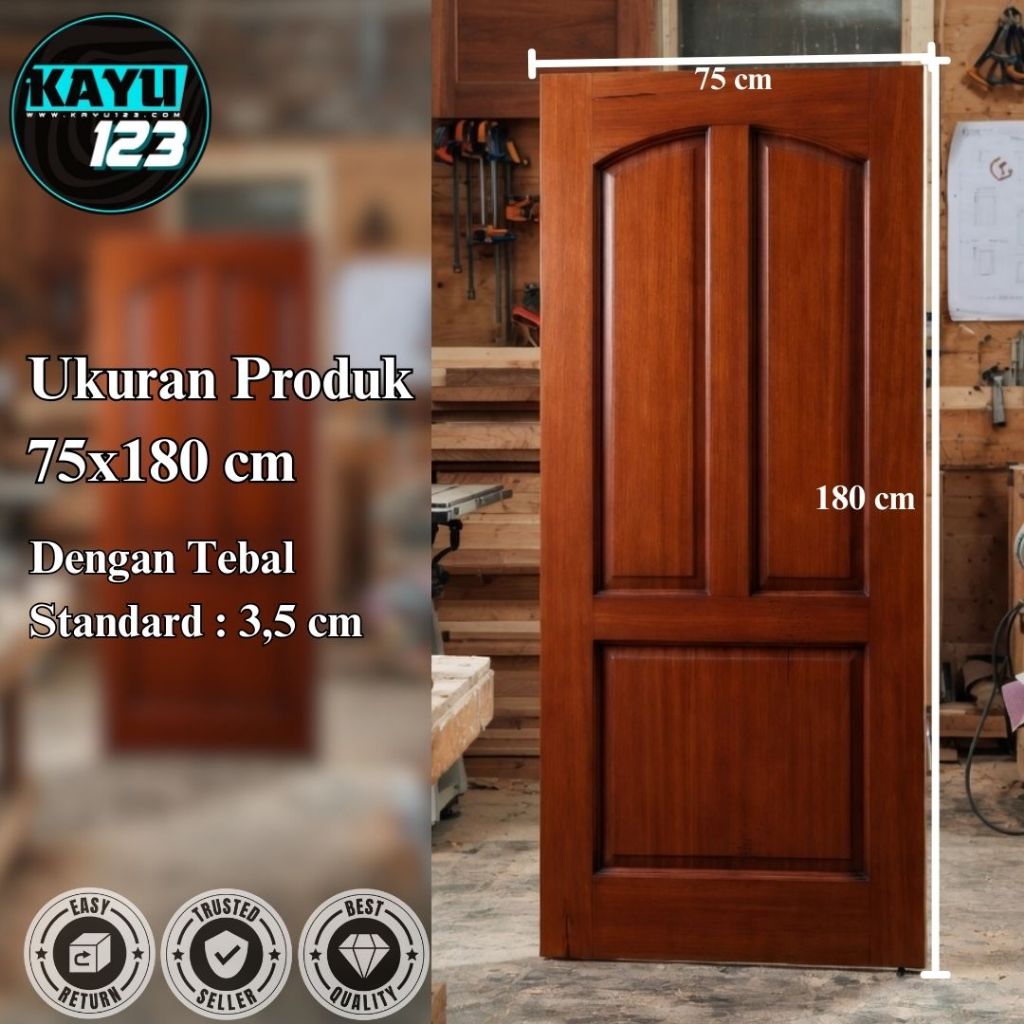 Daun Pintu Solid Non Finishing Kayu Solid Premium Siap Finishing Model 004 - Bisa Custom Ukuran