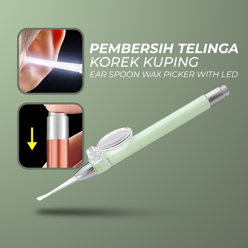 Earpick Ear Spoon Alat Pembersih Korek Kotoran Telinga Kuping Cotton Bud Lampu LED Kaca Pembesar - E
