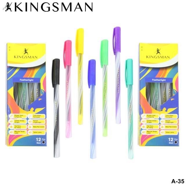 ( 1 BIJI ) NEW Kingsman A-35 - ProMo 12 pcs Pulpen Bolpen Rainbow ulir - hitam