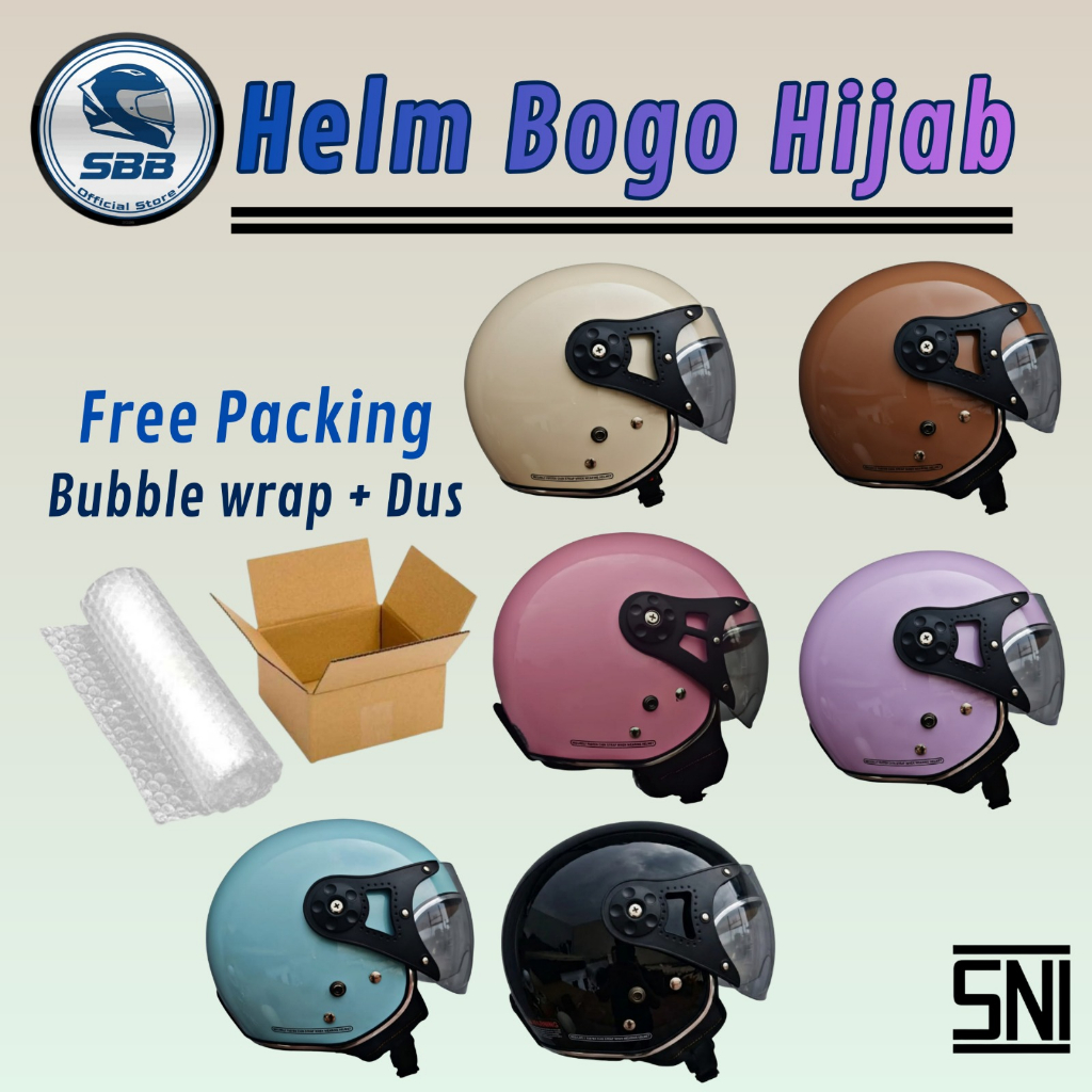 { SBB }Helm Bogo Hijab Kaca Pilot Simple Vibes SNI - Helm Motor Wanita Terbaru