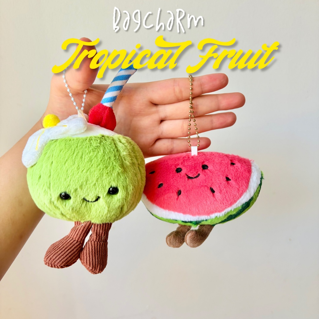 Bagcharm Coconut dan Watermelon / Bagcharm semangka dan kelapa muda / gantungan tas plushie jellycat