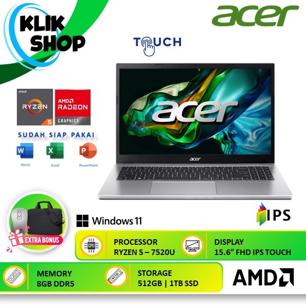 Laptop Acer Aspire GO 15-21PT Ryzen 5 7520U 16GB 1TB SSD FHD IPS Win 11 Home Touchscreen