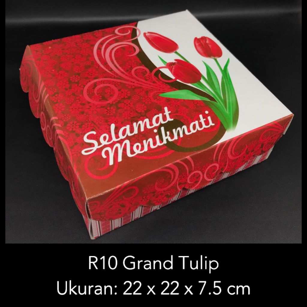 (Per 100pcs) Dus R10 Grand Tulip 22x22x7,5cm/Dus Nasi Motif ukuran 22/Dus Hajatan Motif Tulip Merah/
