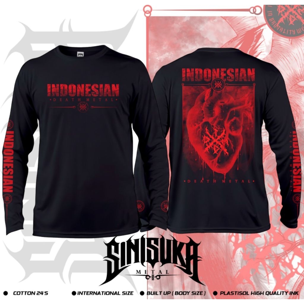 kaos lengan panjang indonesian death metal hati kaos metal kaos musik iddm katun hitam tanpa jahitan
