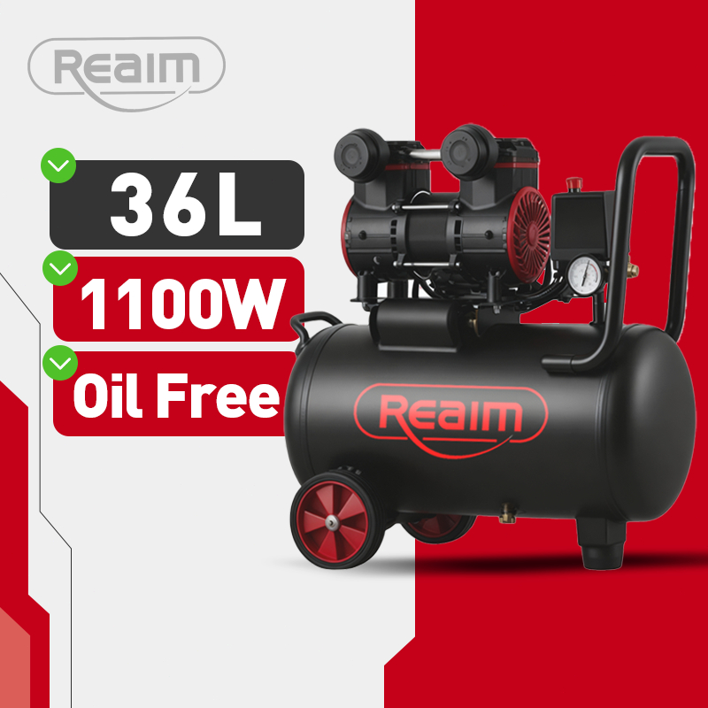 Reaim Kompresor Angin Listrik 36L Oilless Kompresor Listrik 1100W Mesin Pompa Angin Kompresor