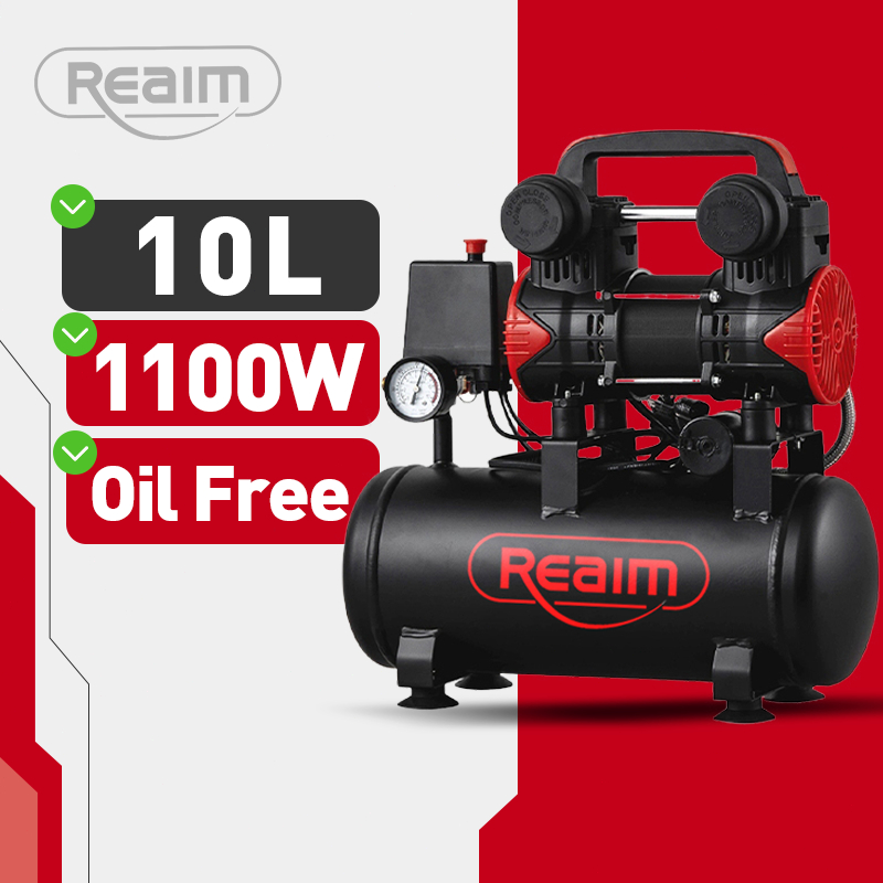 Reaim Kompresor Angin Listrik 10L Oilless Kompresor Mini Listrik 1100W Mesin Pompa Angin Kompresor