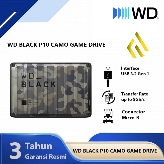 WD Black P10 4TB 5TB 6TB- HDD Hardisk Eksternal 2.5 inch Gaming Drive Edisi Camo