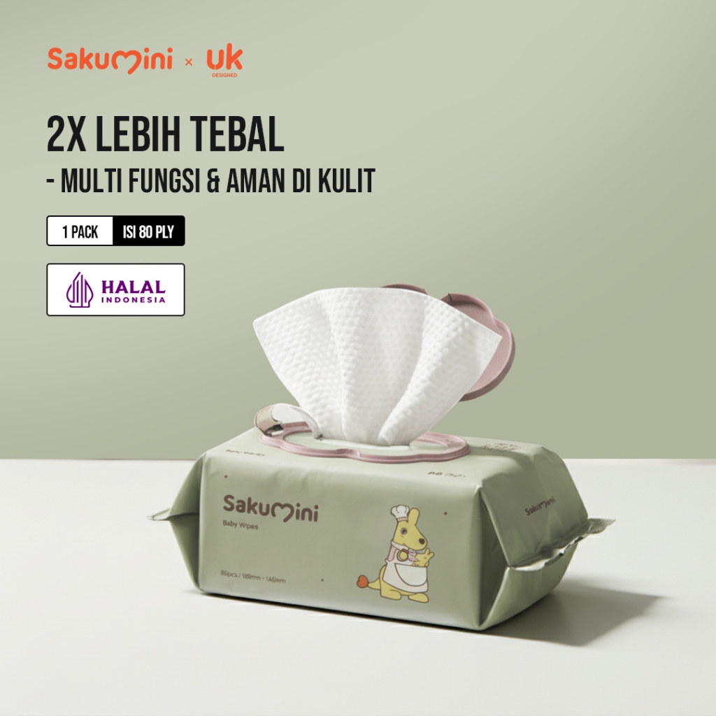 Sakumini Tisu Basah Bayi Wet Tissue Baby Wipes Hand Mouth Facial Tisu Wajah Lembut 80pcs