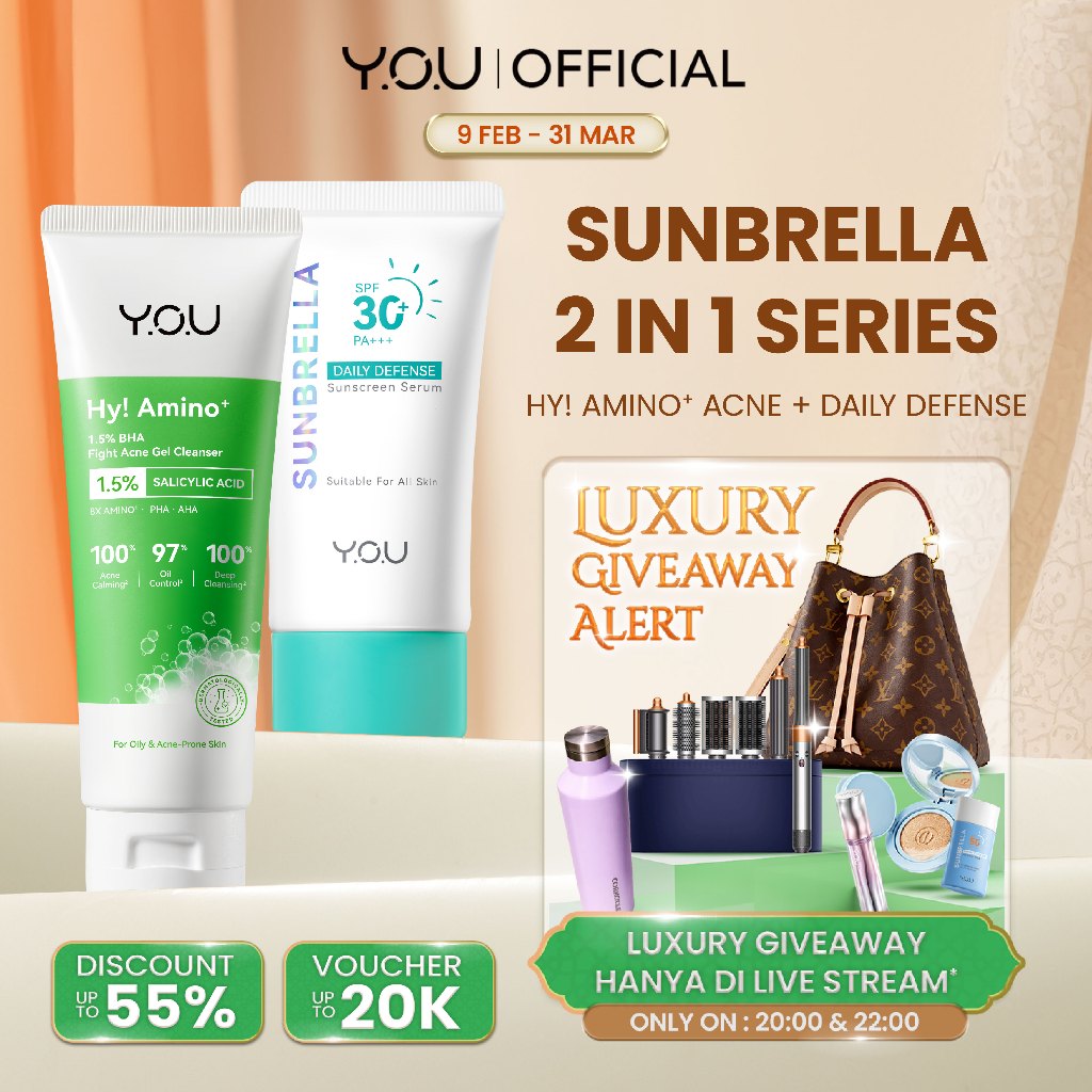YOU Facial Wash Paket 2in1 Skincare Sabun Muka Hy Amino+ 1.5% BHA Fight Acne Gel Cleanser Spotcare P