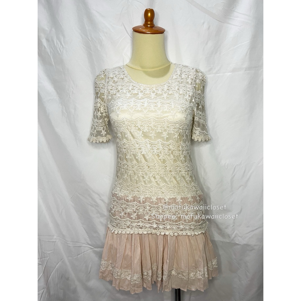 [READY Daily Kawaii Y2K Coquette Mori Goth Vintage Outfit] Liz Lisa Dress Floral Brukat Soft Pink Br