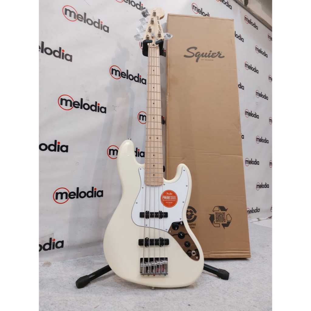 Squier by Fender Affinity Series Jazz Bass V 5-String Electric Bass Guitar, Maple FB, Olympic White 