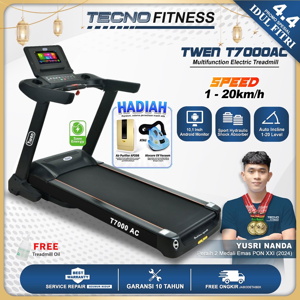 TWEN T7000AC Treadmill Listrik Treadmill Portable Treadmill Multifungsi Treadmil Lipat Alat Olahraga