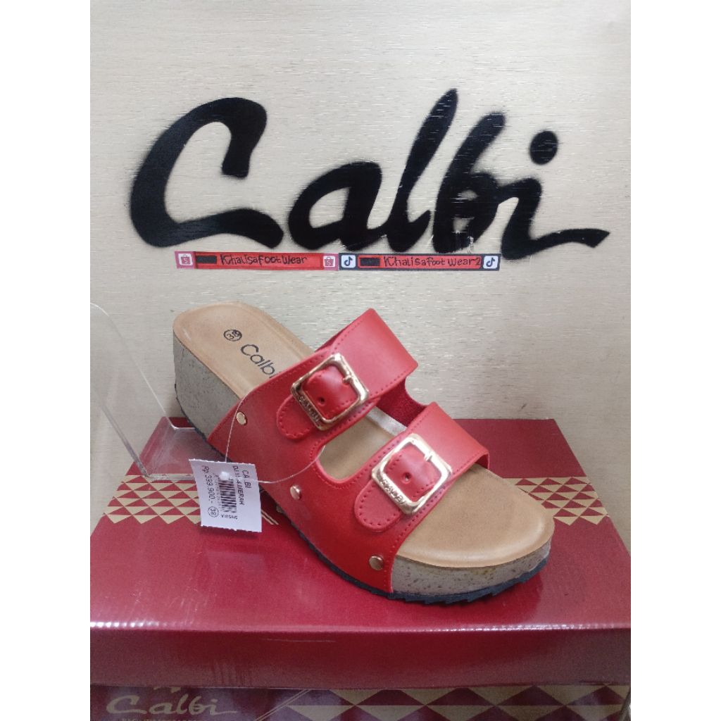 Sandal Wanita Wedges Calbi Original Artikel DJ 1554 Model Selop Hak 5 CM Size 36-40