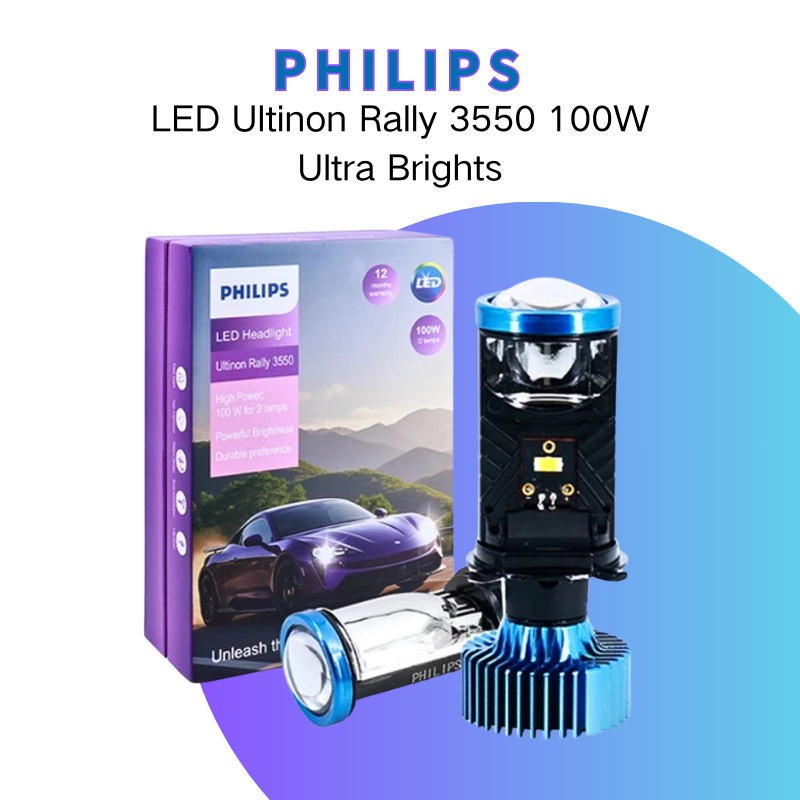 2PCS PHILIPS Lampu LED Mini Projector Y7-H4 100W Y7D Original Super Terang Mobil Motor Headlight Hea