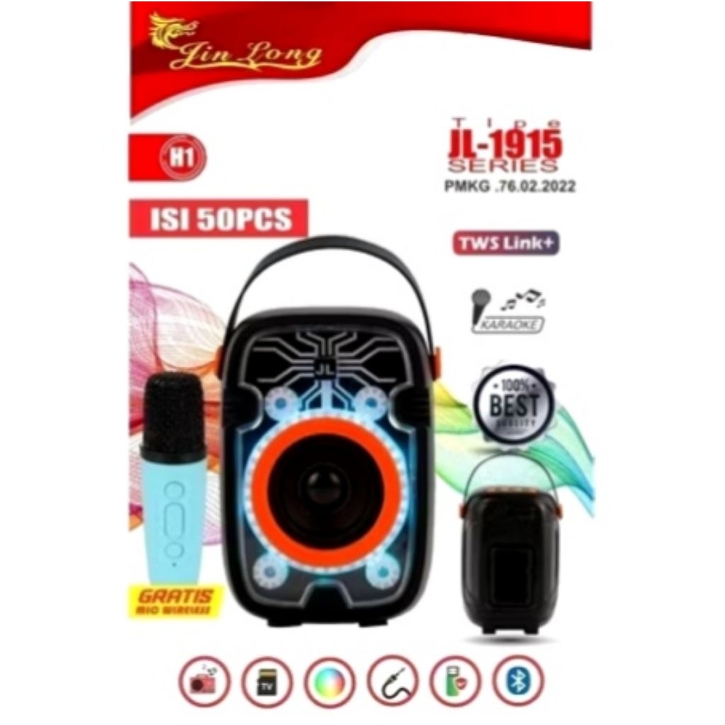 Speaker Bluetooth Karaoke Jin Long JL-1915 – Portable Wireless Speaker + Free Mic Wireless (TWS Link